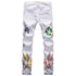 Stylish Printing Jeans Skeleton Graffiti Men's Stretchy Straight Pants